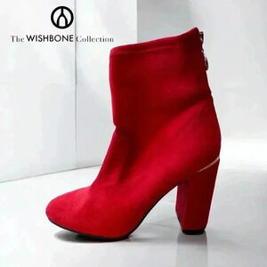 NWOT, The WISHBONE Collection, Red 4-Inch Heel Ankle Boots, Size 8M 👢